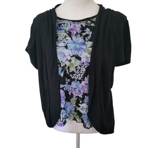 Notations Floral Print Ruffle Top sz L